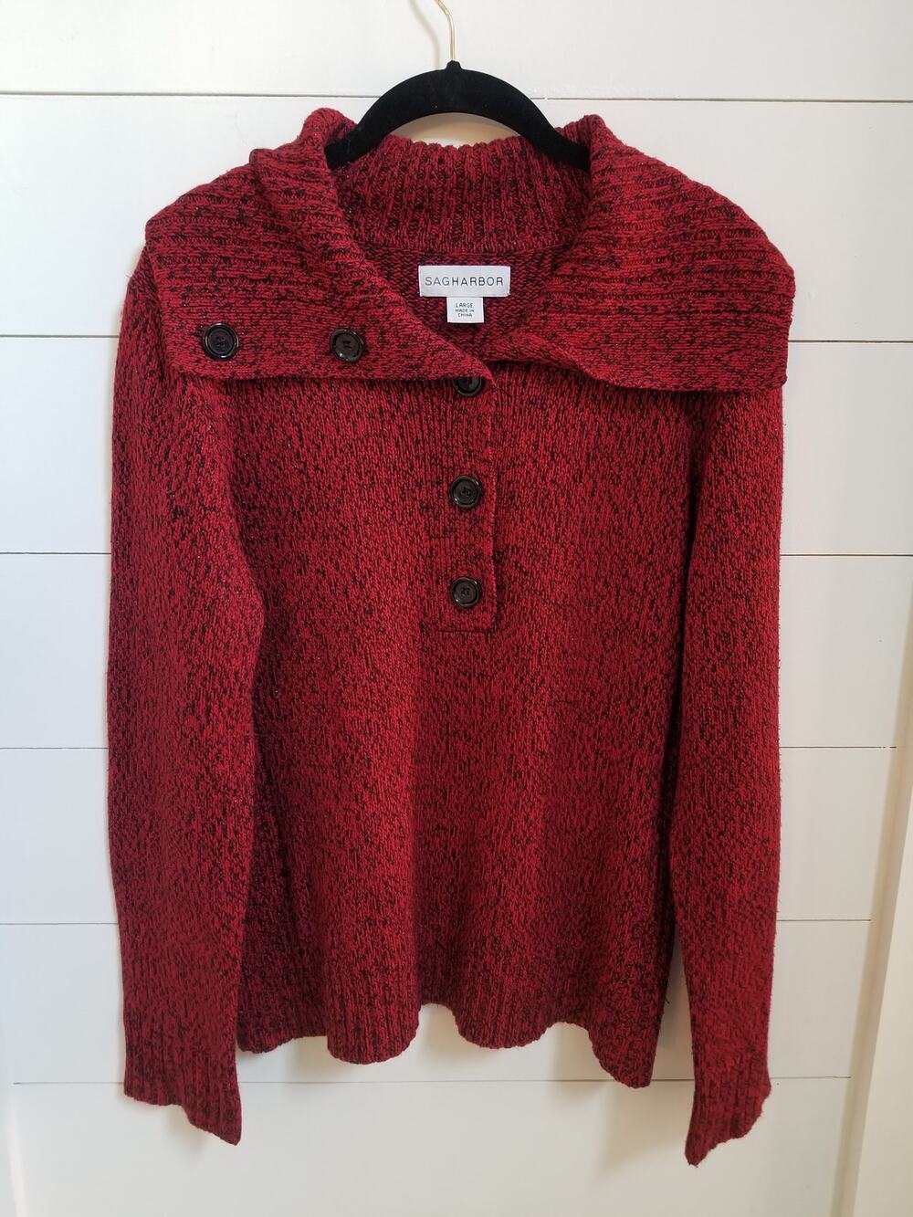 SAG HARBOR Women's Red Sparkly Long Sleeve Sweater